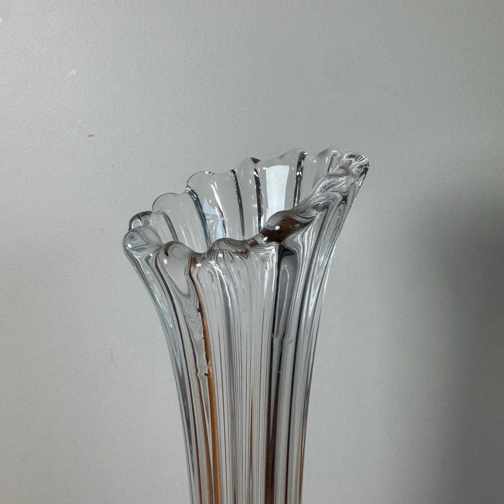 Hoosier Tall‎ Clear Ribbed Glass Vase Trumpet Flower Bud Vase Home Decor Accent